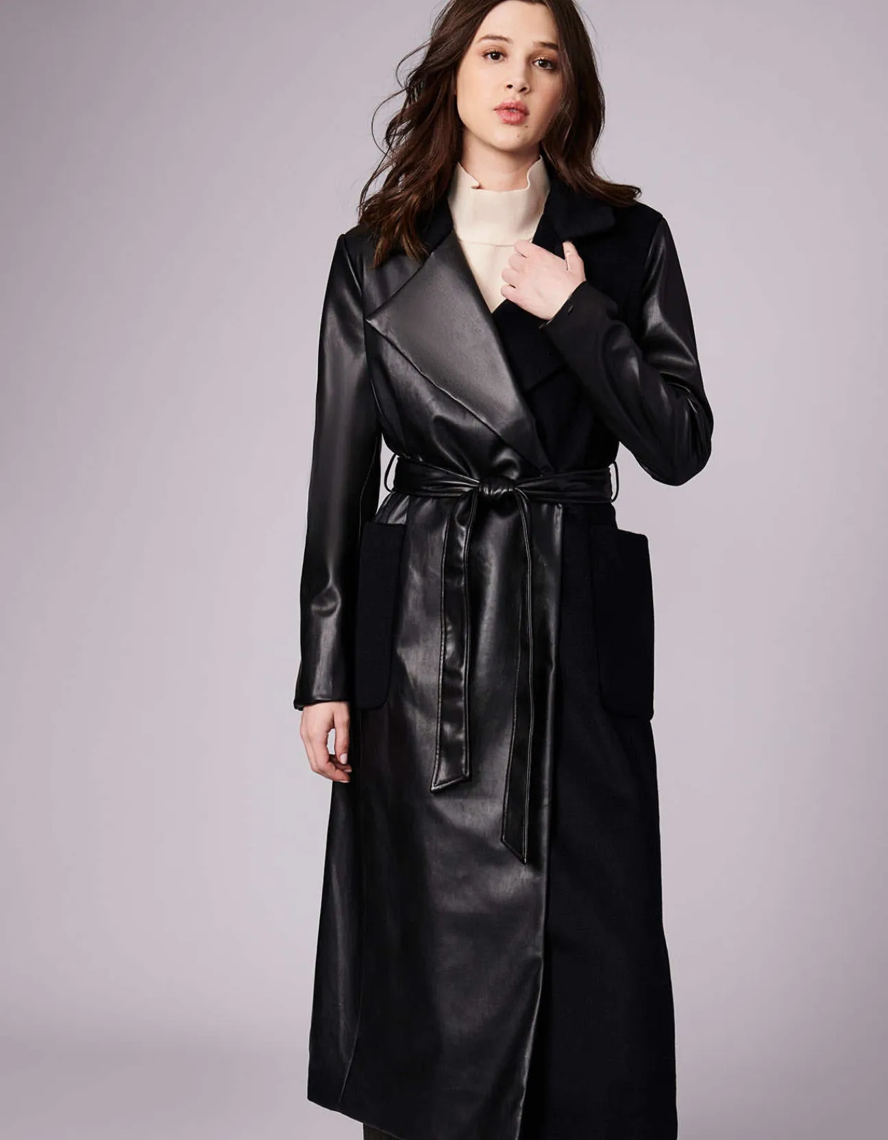 Bernardo Fashions Ceo Vegan Leather Belted Long Coat>Women Leather