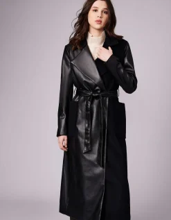 Bernardo Fashions Ceo Vegan Leather Belted Long Coat>Women Wool