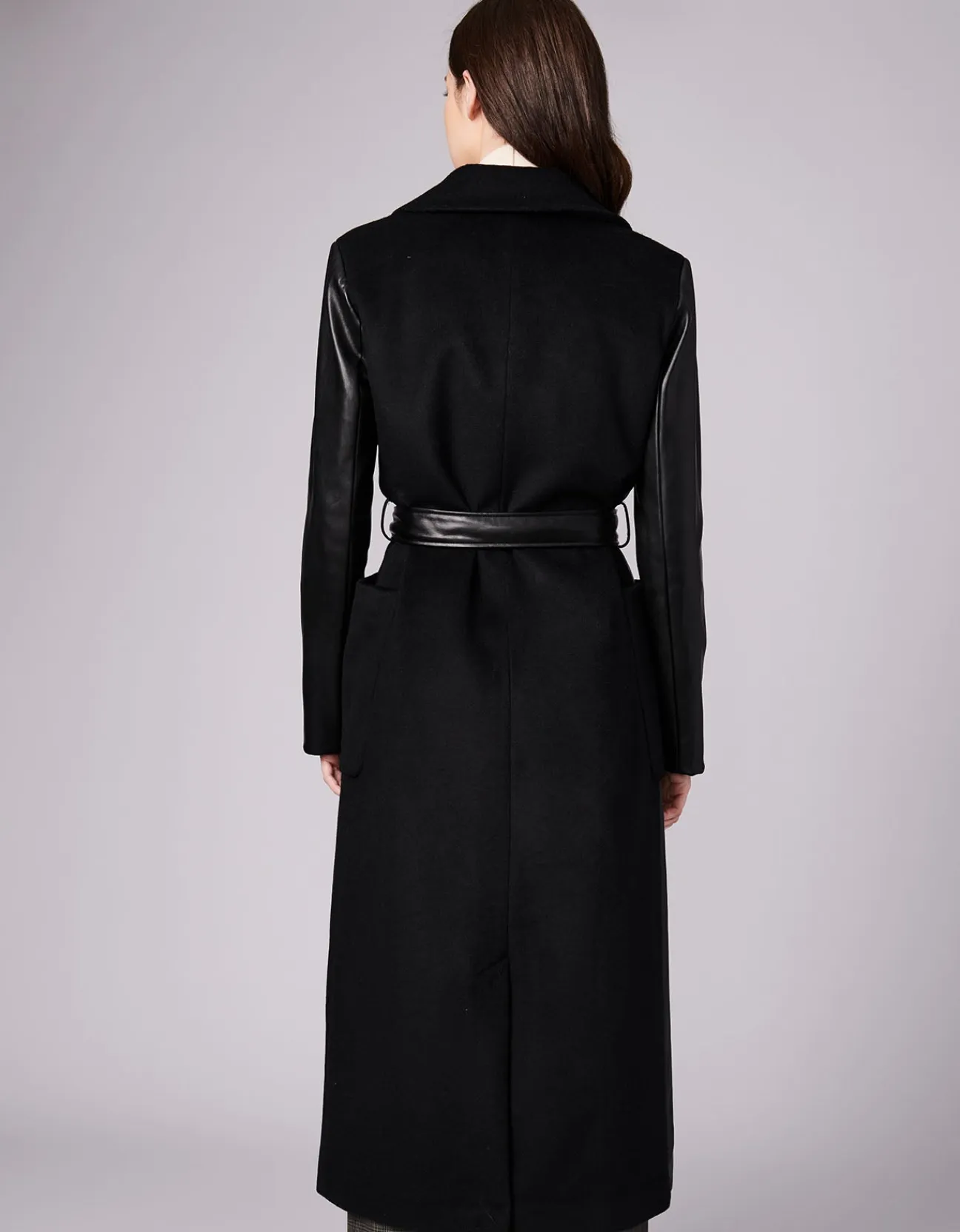 Bernardo Fashions Ceo Vegan Leather Belted Long Coat>Women Wool