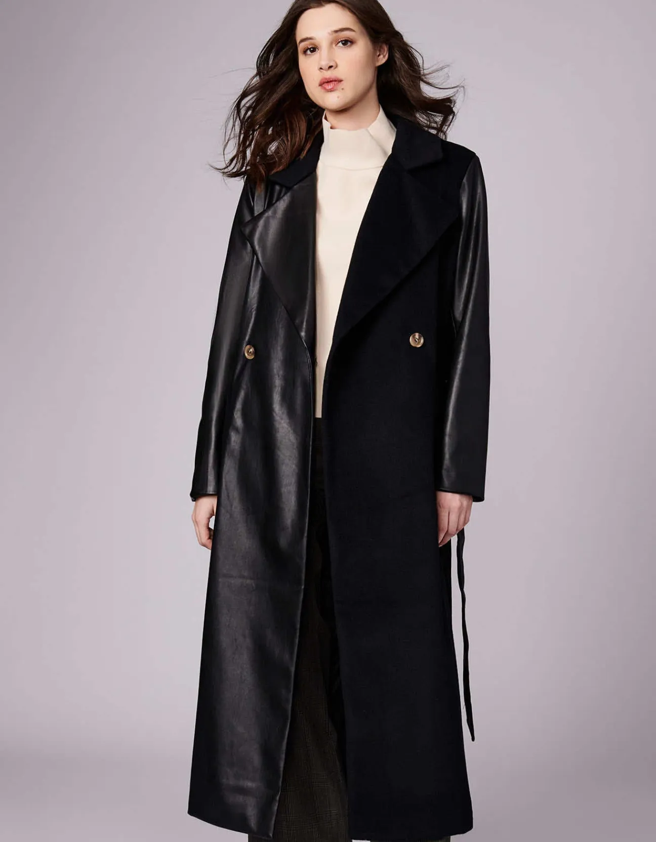 Bernardo Fashions Ceo Vegan Leather Belted Long Coat>Women Wool