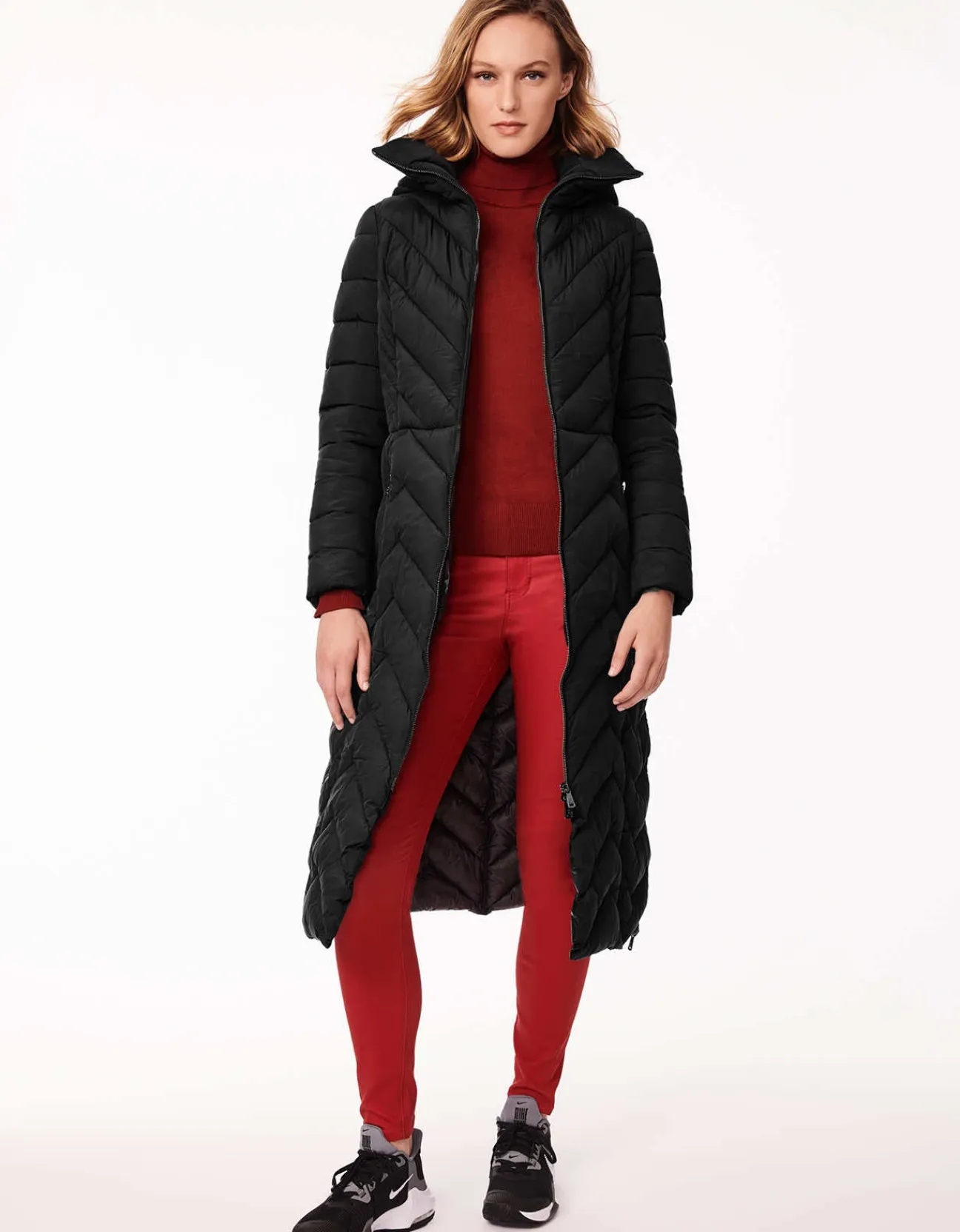 Bernardo Fashions Chevron City Long Puffer Coat>Women Long Coats