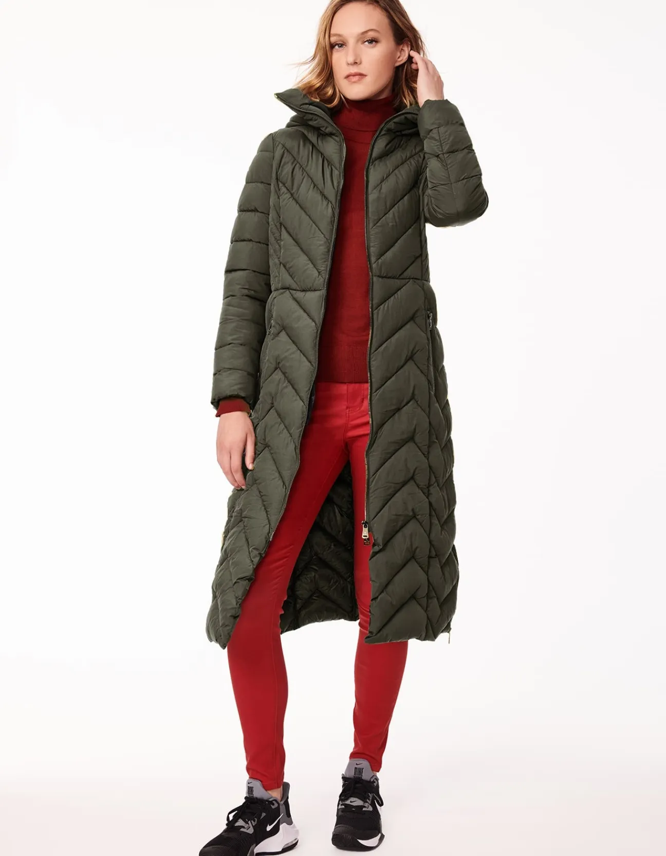 Bernardo Fashions Chevron City Long Puffer Coat>Women Long Coats
