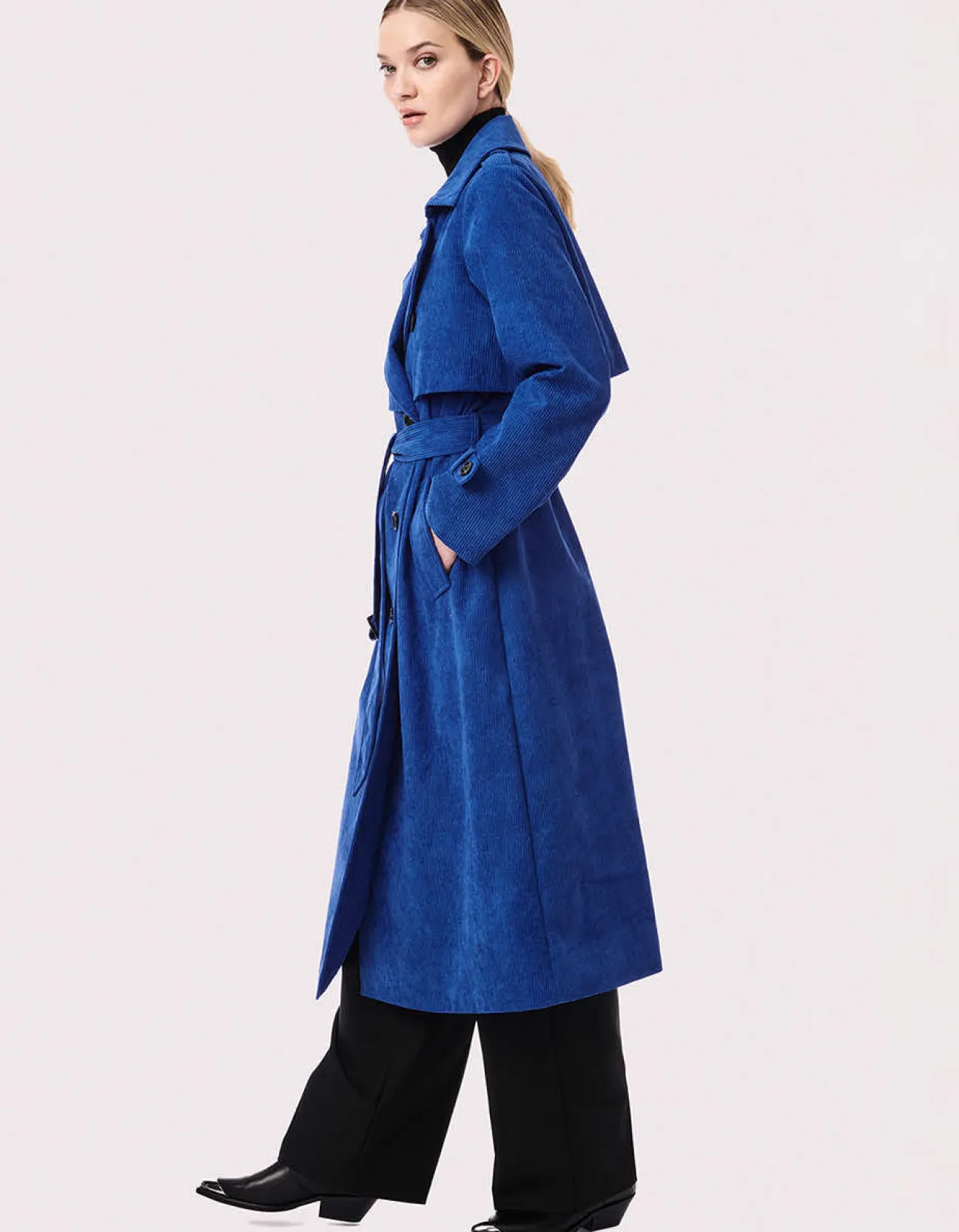Bernardo Fashions Corduroy Long Belted Trench Coat>Women Wool
