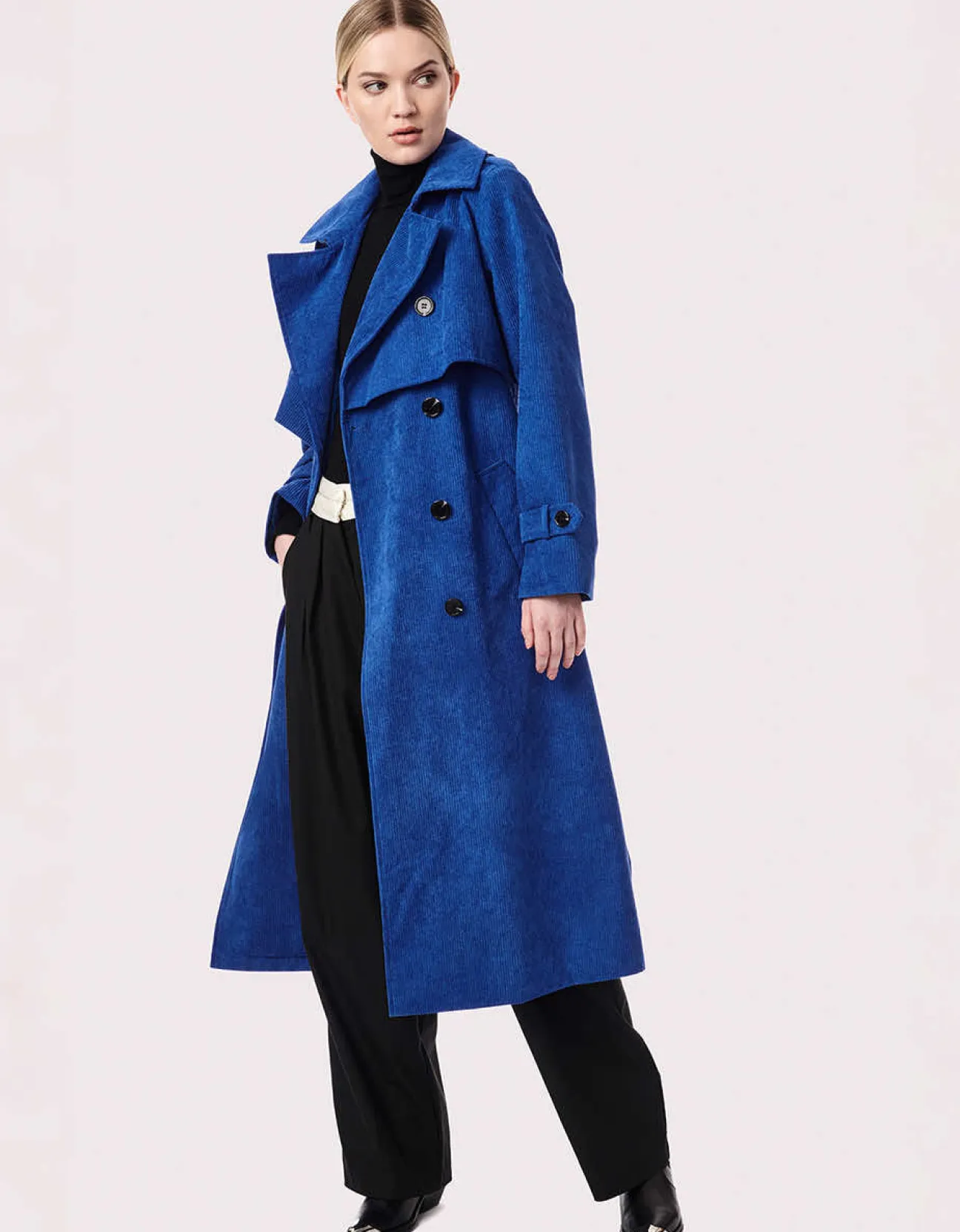 Bernardo Fashions Corduroy Long Belted Trench Coat>Women Wool