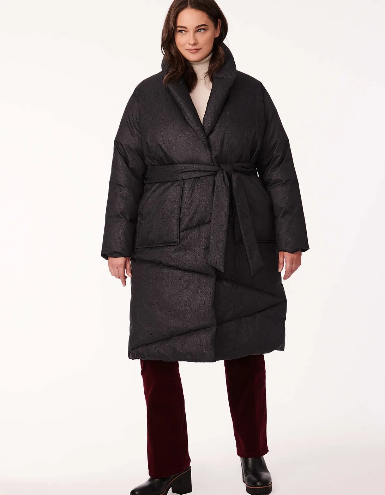 Bernardo Fashions District Drama Long Belted Puffer Coat - Curve>Women Long Coats