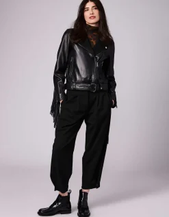 Bernardo Fashions Extended Fringe Leather Moto Jacket>Women Leather