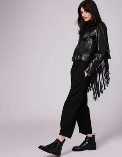 Bernardo Fashions Extended Fringe Leather Moto Jacket>Women Leather