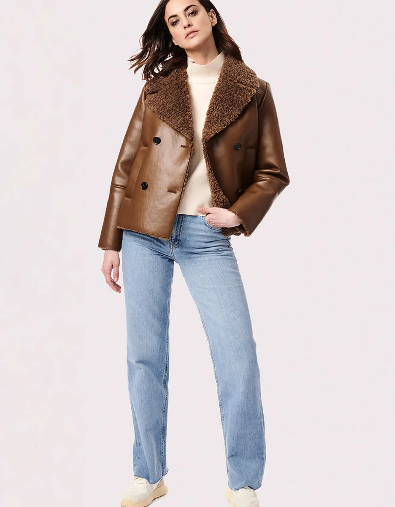 Bernardo Fashions In The Mix Vegan Leather-Fur Jacket>Women Leather