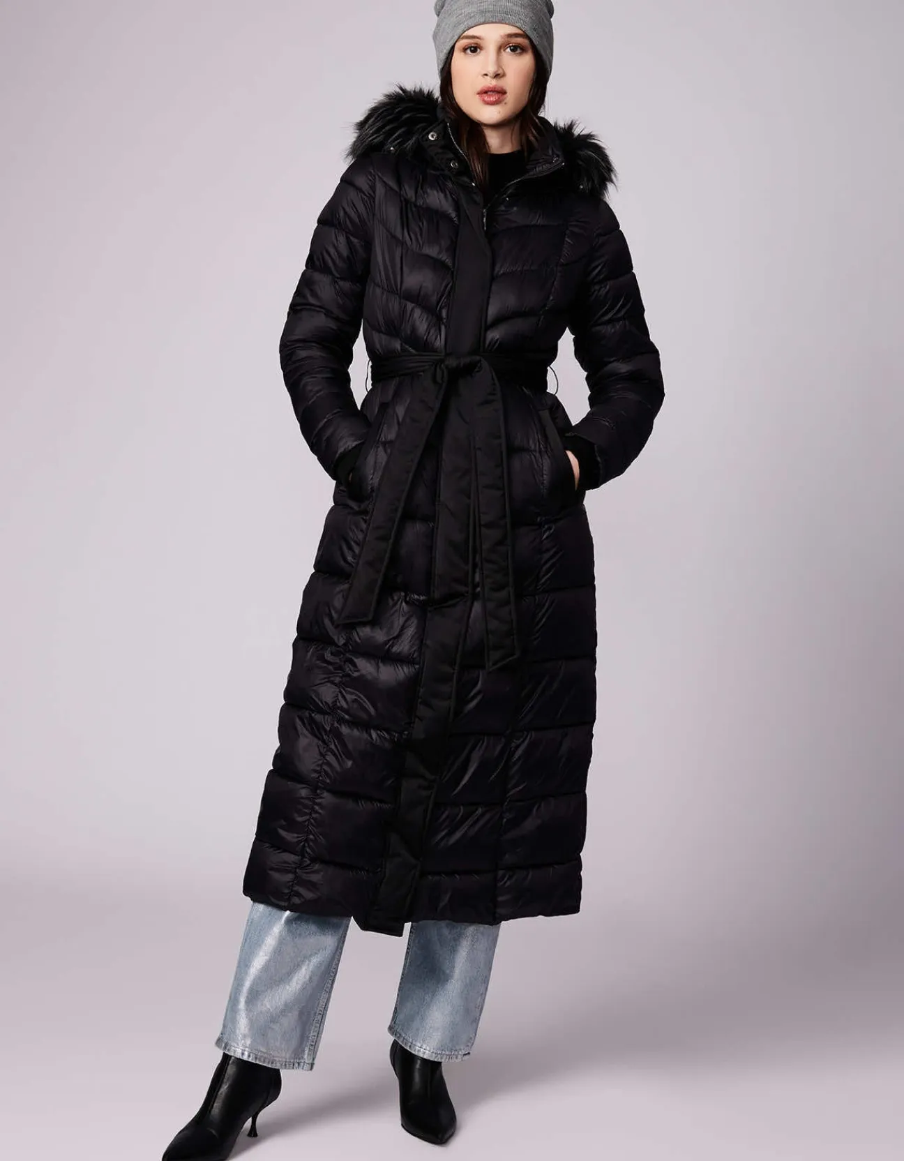 Bernardo Fashions Jetsetter Vegan Fur Trim Long Puffer Coat>Women Long Coats