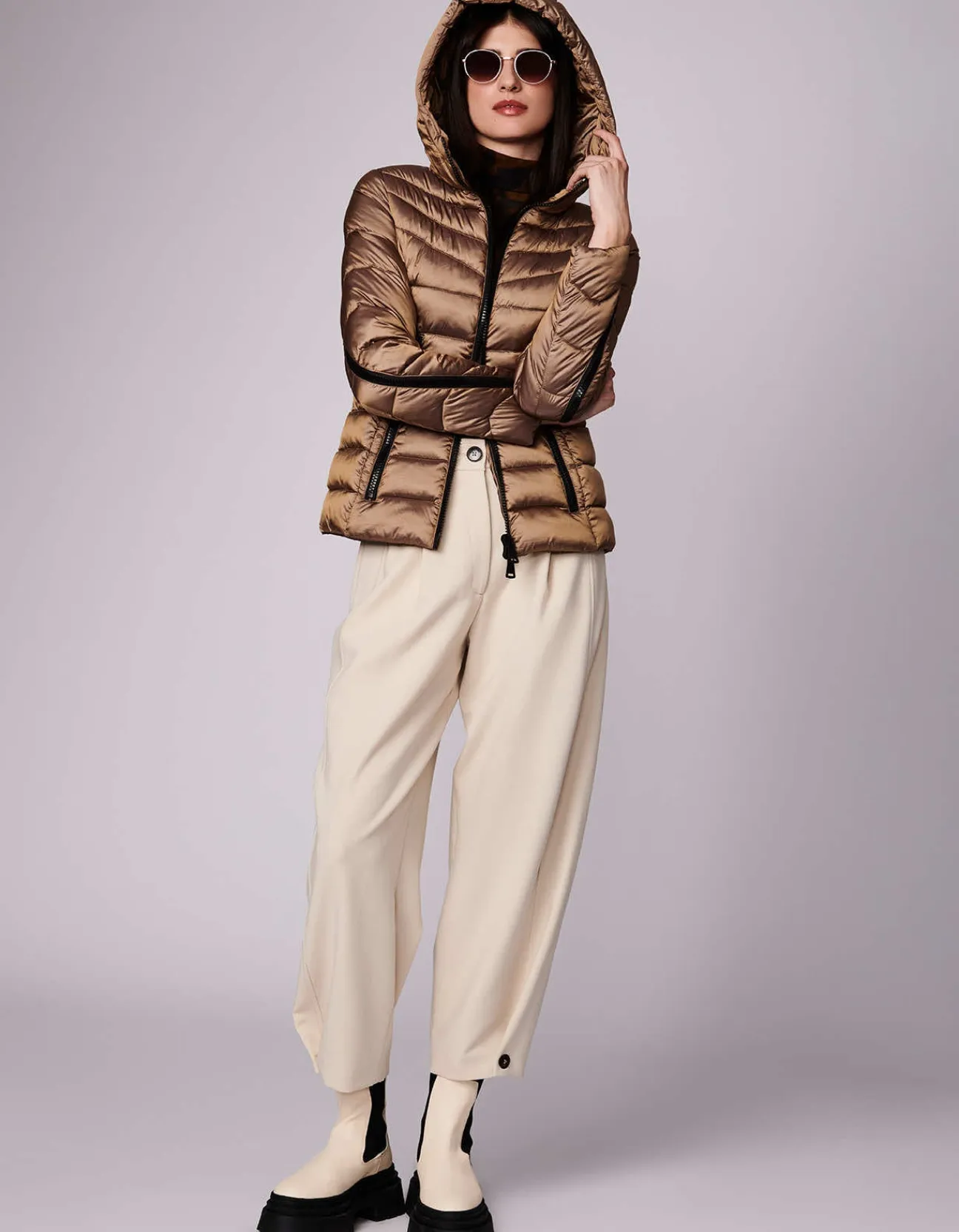 Bernardo Fashions Metallic Zip Around Funnel Puffer>Women Jackets