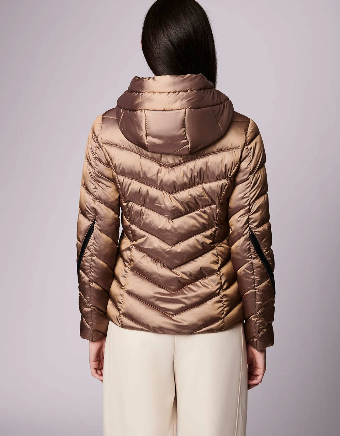 Bernardo Fashions Metallic Zip Around Funnel Puffer>Women Jackets