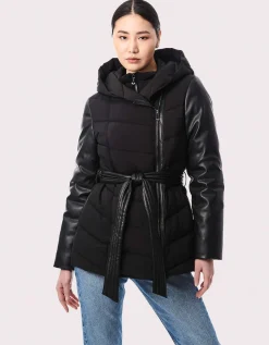 Bernardo Fashions Modern Mixer Vegan Leather Puffer Jacket>Women Jackets