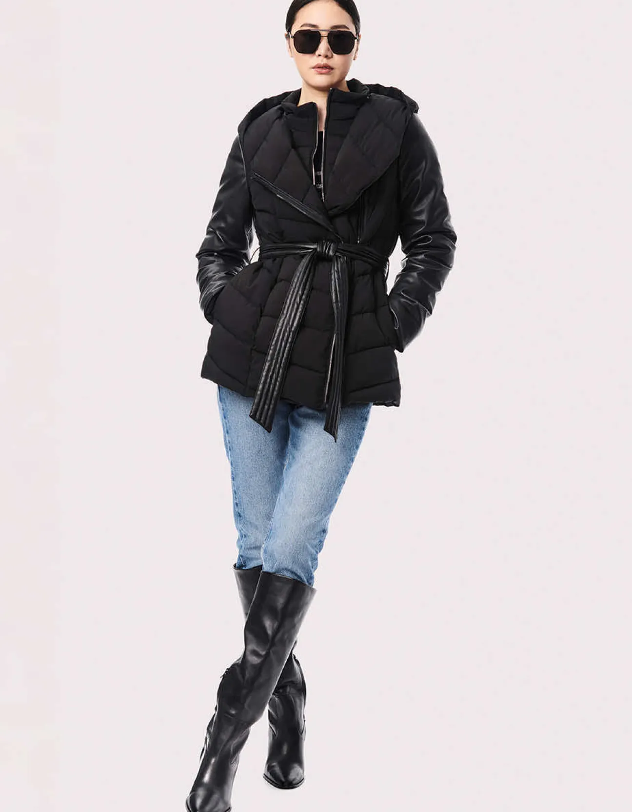 Bernardo Fashions Modern Mixer Vegan Leather Puffer Jacket>Women Jackets