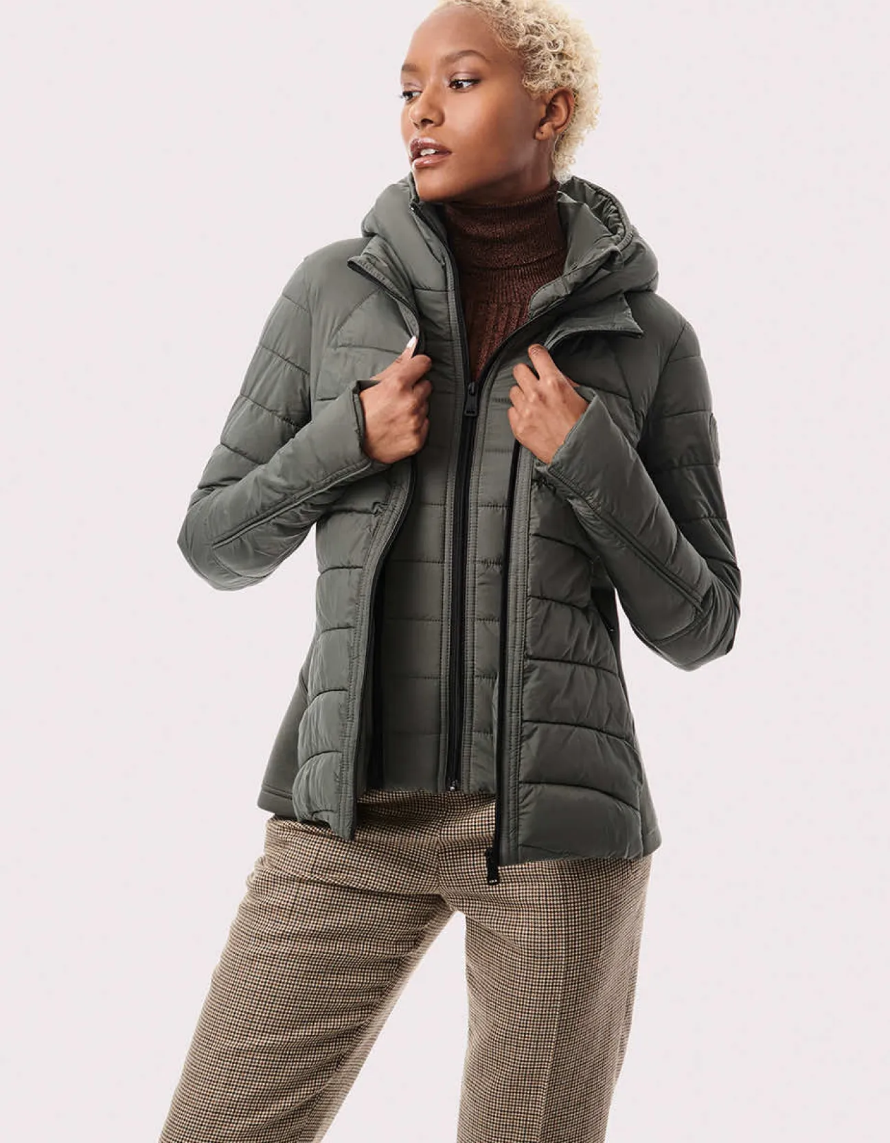 Bernardo Fashions Neo Active Double Up Hooded Puffer>Women Jackets