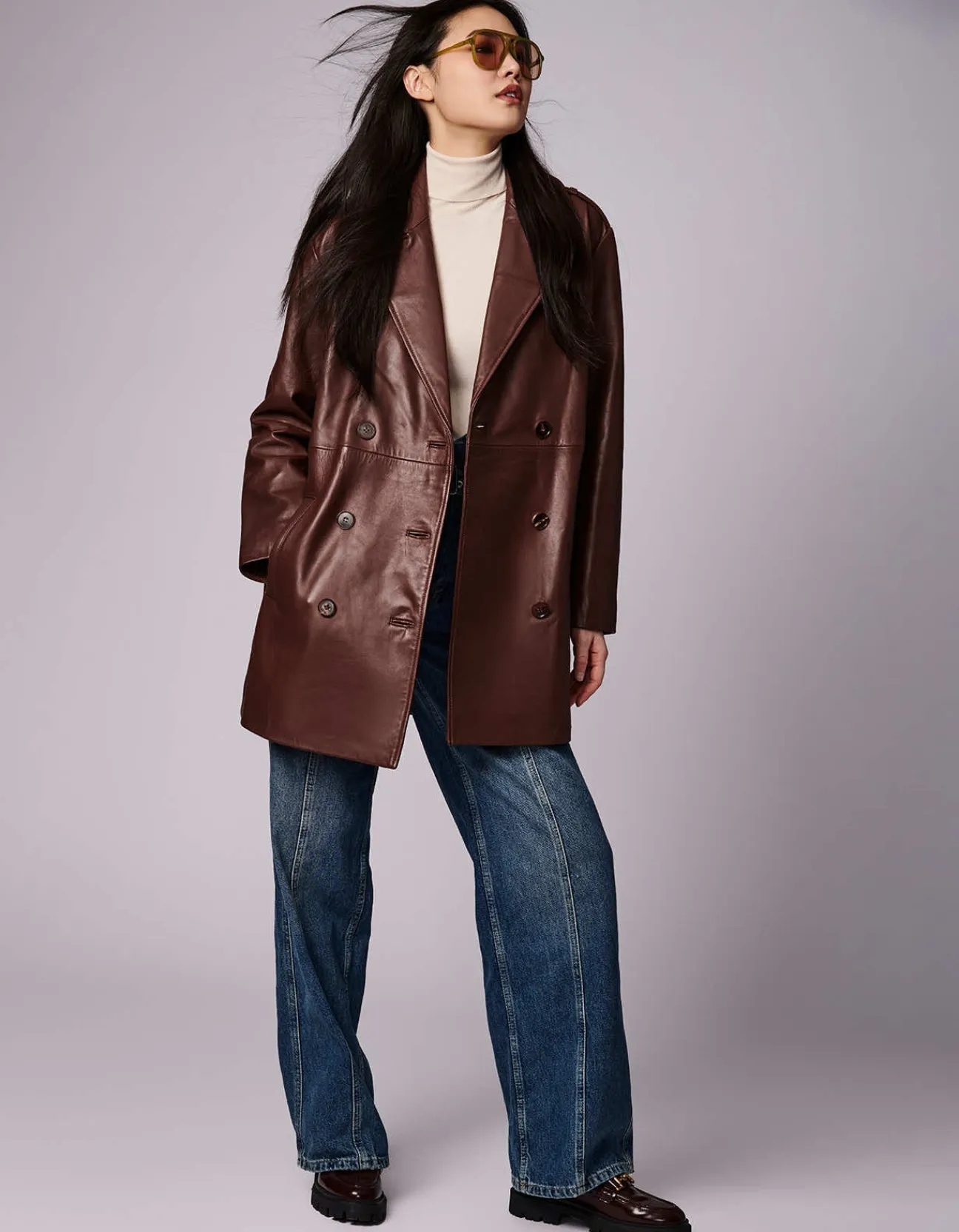 Bernardo Fashions Retro Genuine Leather Double Breasted Jacket>Women Leather