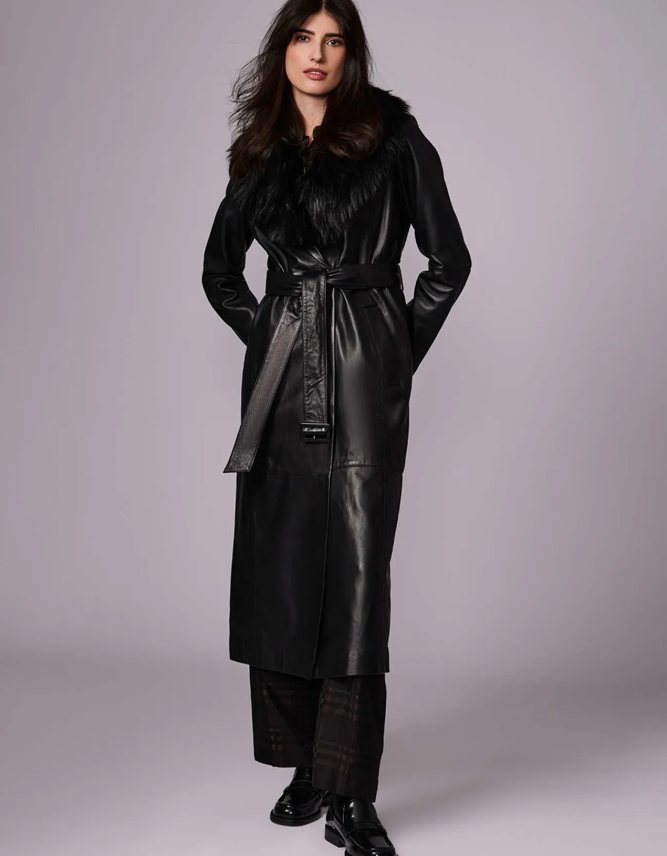 Bernardo Fashions Rsvp Leather Faux Fur Long Coat>Women Leather